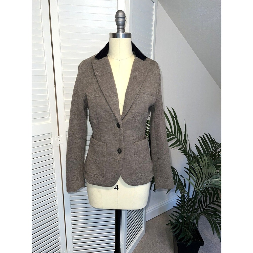 Rag & Bone Size S 100% Merino Wool Knit Jacket Blazer Elbow Patches Beige Brown